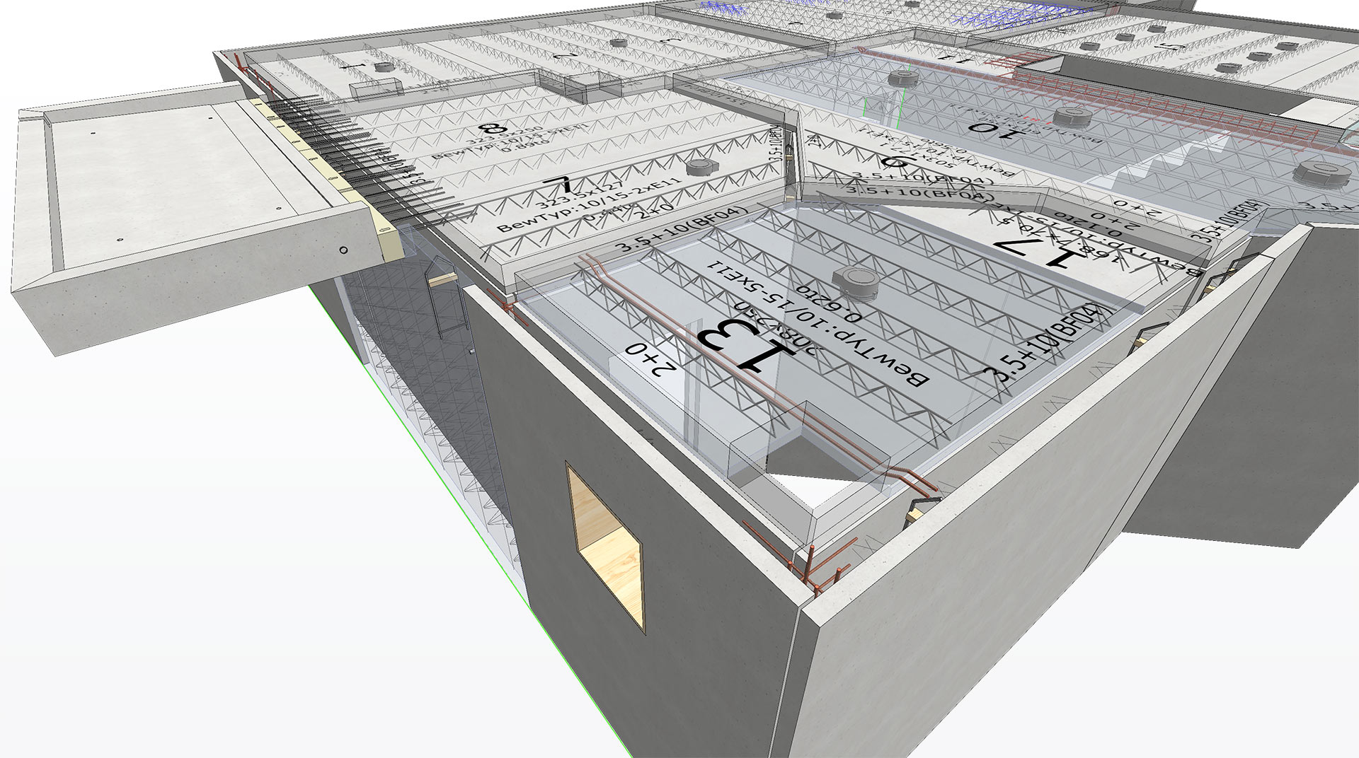 CAD-Planung von Doppelwänden, Elementdecken, Balkon und Treppe