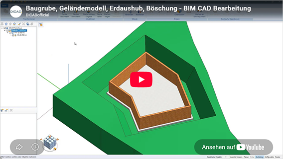 Baugrube, Gel&auml;ndemodell, Erdaushub, B&ouml;schung - BIM CAD-Bearbeitung
