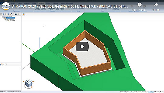 Baugrube, Geländemodell, Erdaushub, Böschung - BIM CAD-Bearbeitung