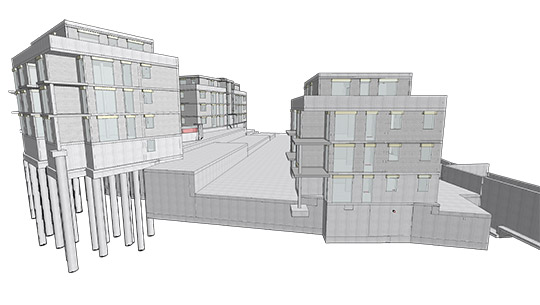 3D-Modell Gebäude-Komplex mit Tiefgarage